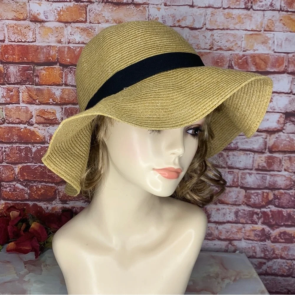 Zara Tan Floppy Woven Paper Polyester Beach Hat